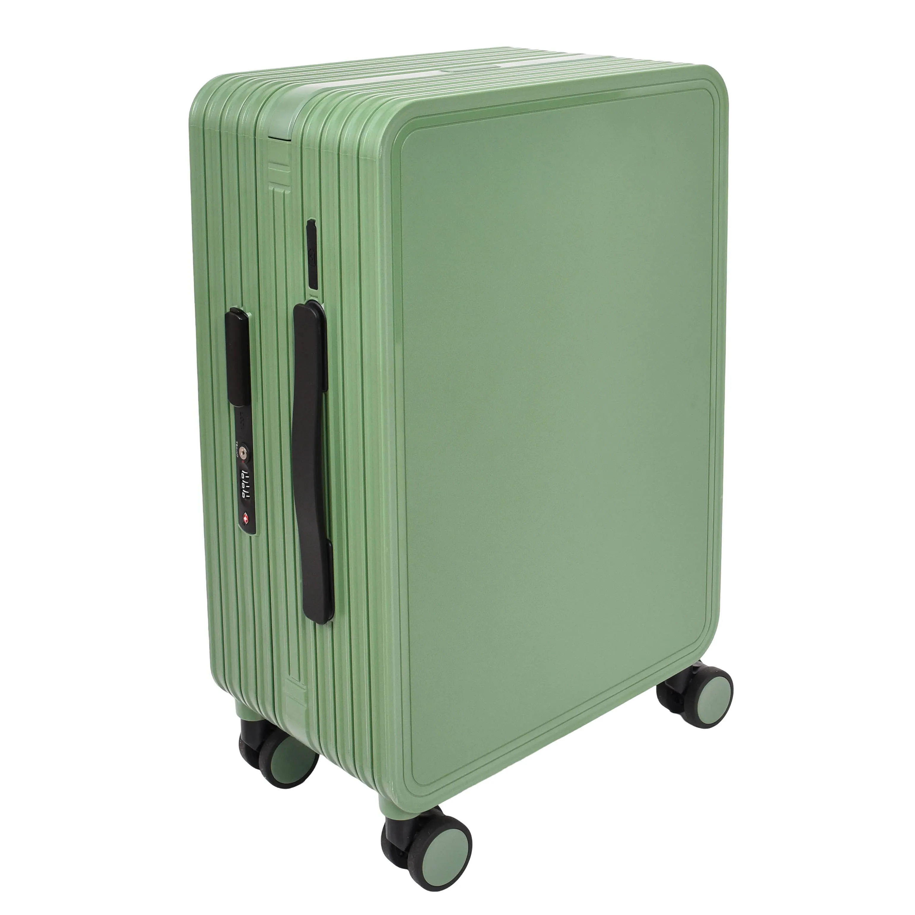 20 Cabin Size USB Port Suitcase Four Wheels Hard Shell Smart Luggage Expedition Green