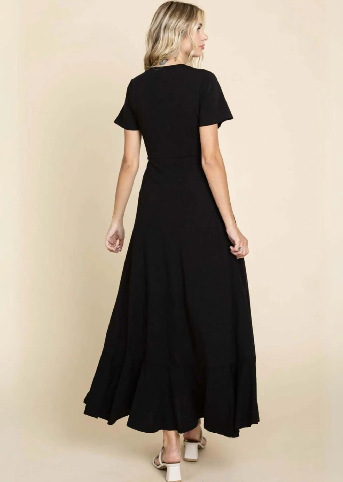 A Perfect Solution Black Wrap Style Maxi Dress Made in USA