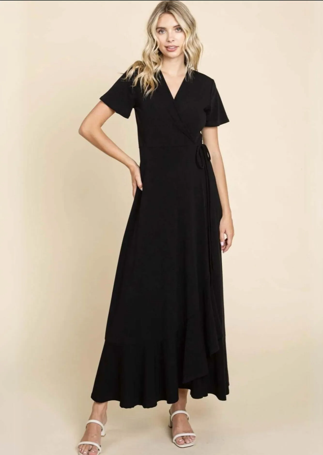 A Perfect Solution Black Wrap Style Maxi Dress Made in USA