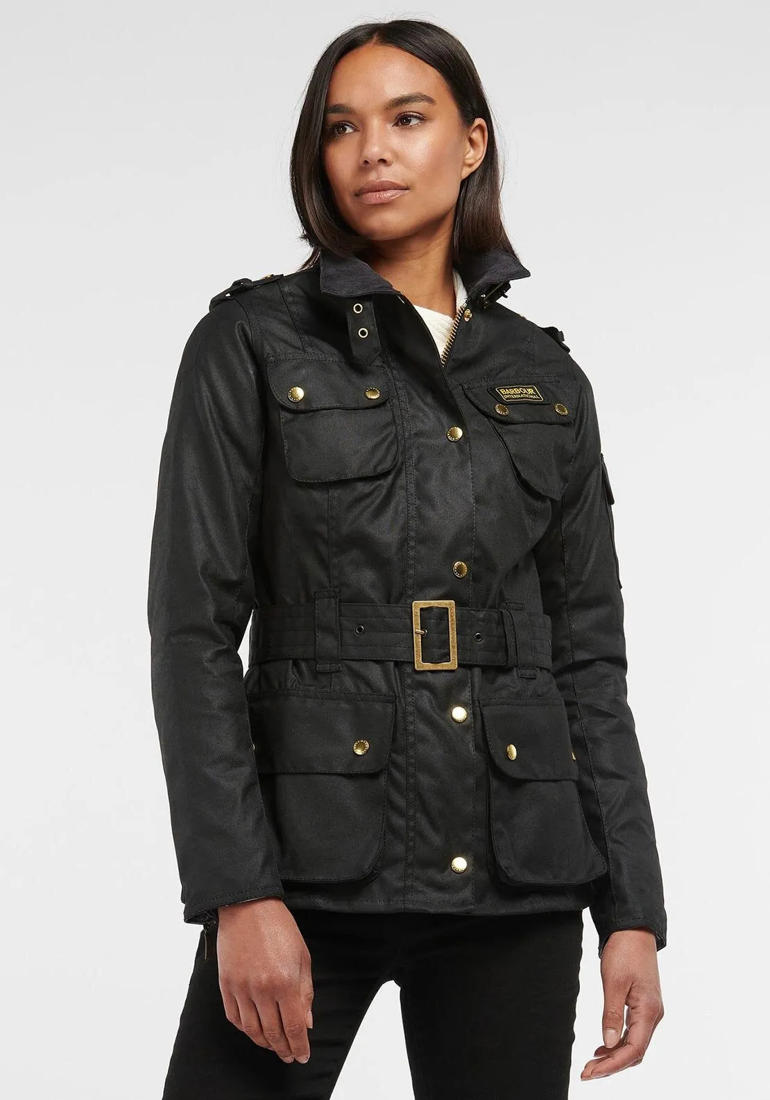 Barbour International Womens Belted Wax Jacket, Black