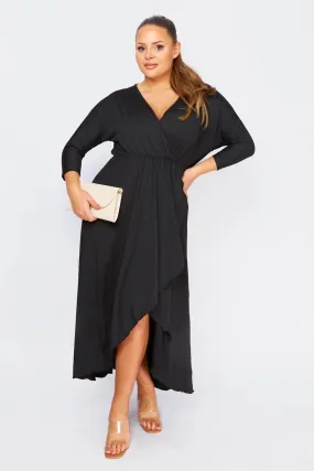 Black Slinky Wrap Midaxi Dress