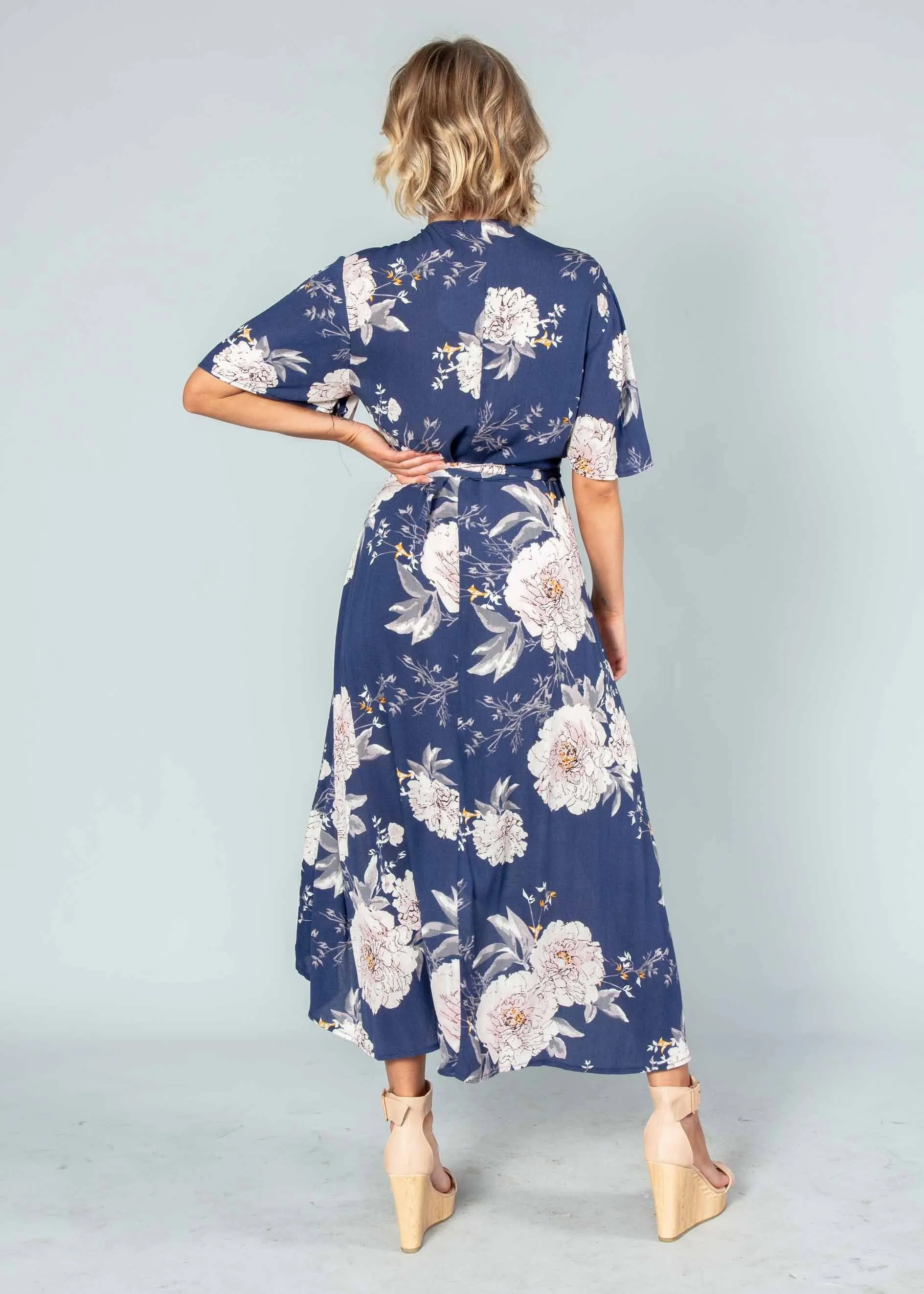 Born This Way Midi Wrap Dress - Navy Floral