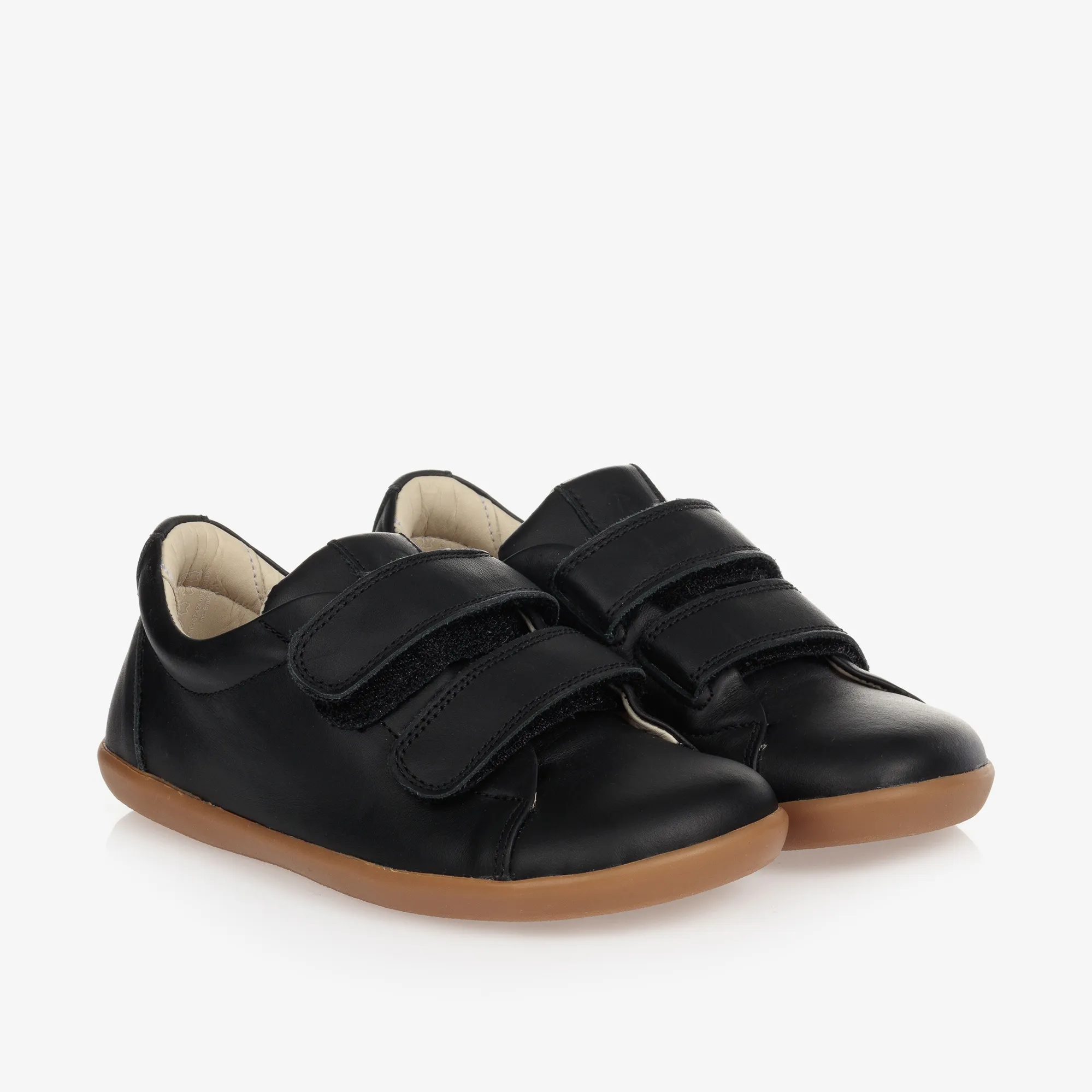 Boys Black Leather Velcro Trainers