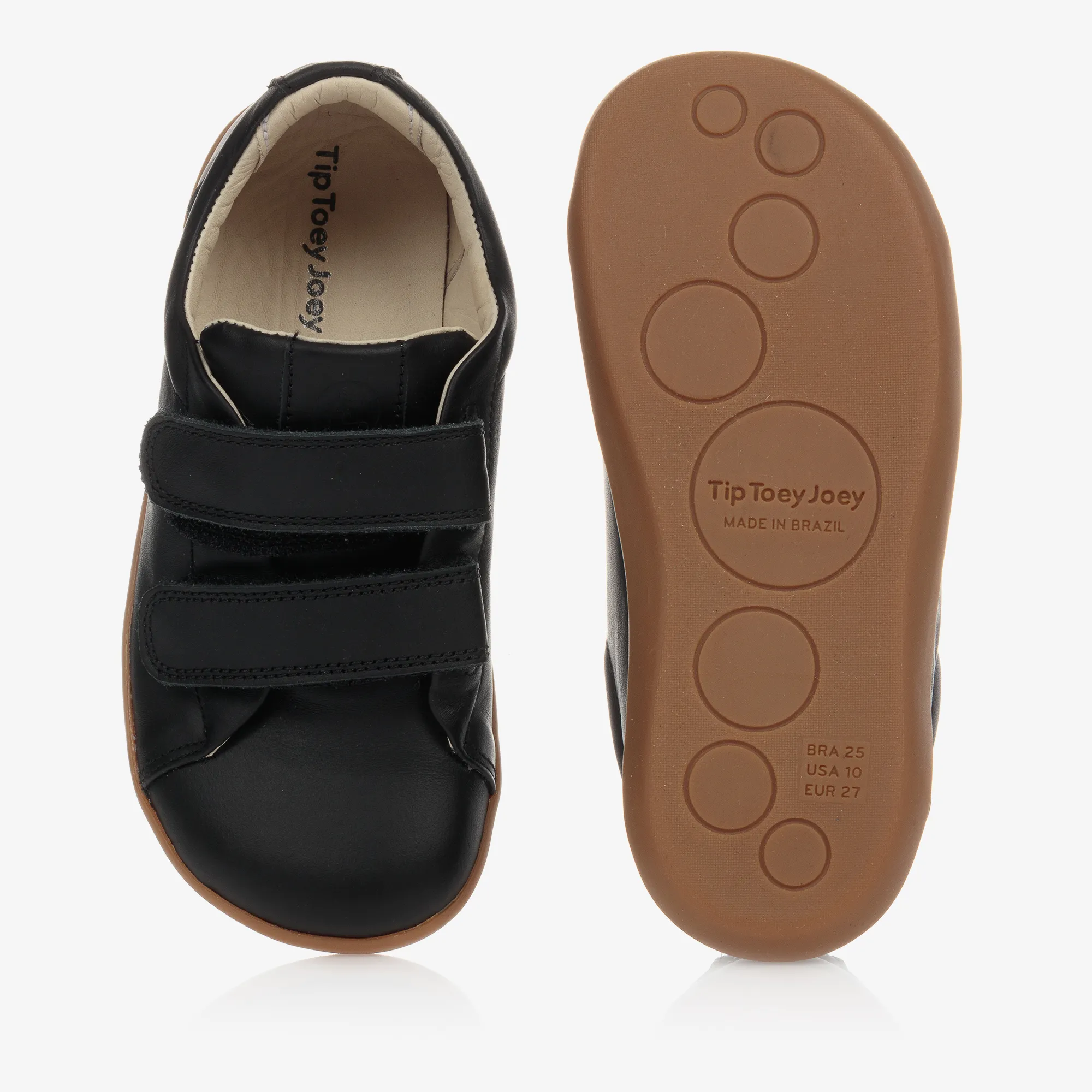 Boys Black Leather Velcro Trainers