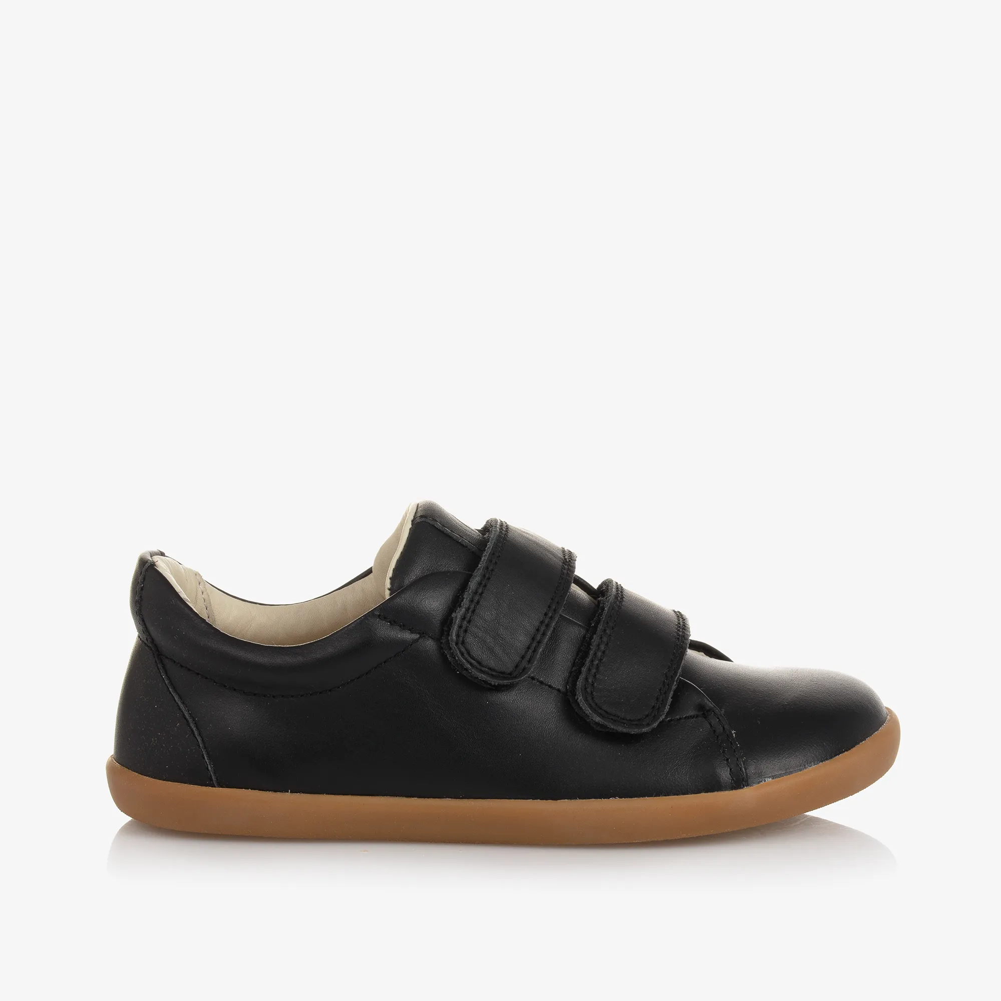 Boys Black Leather Velcro Trainers