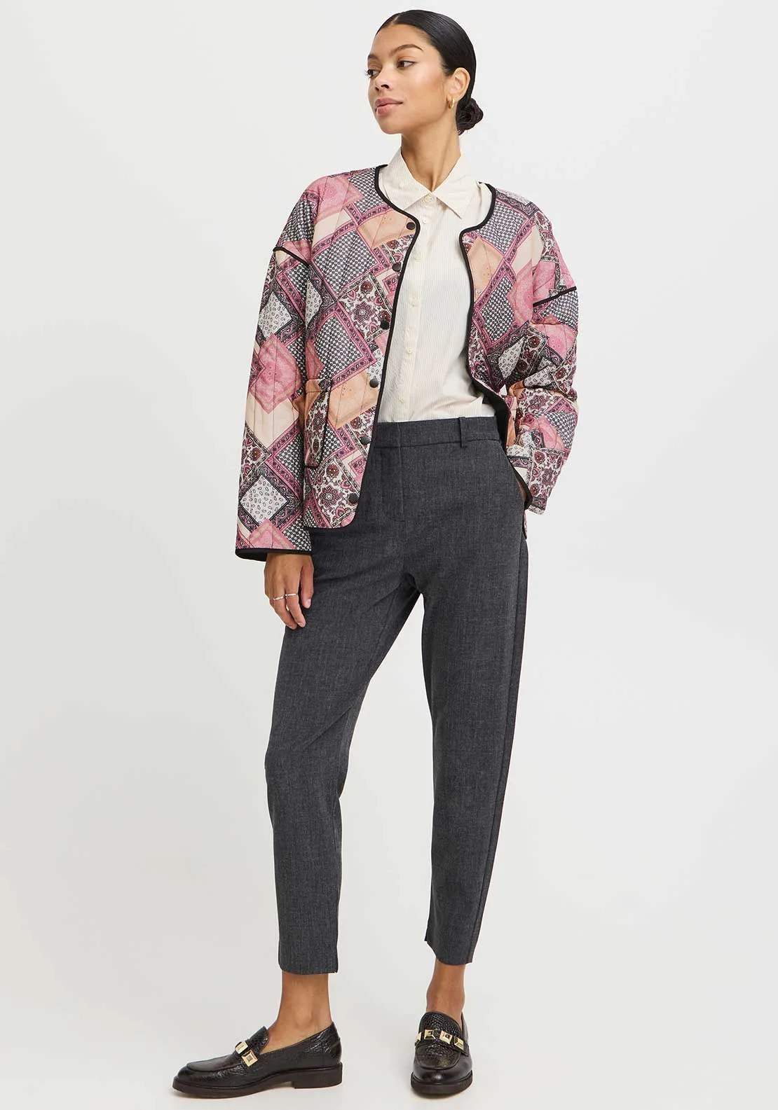 b.young Delight Printed Quilted Jacket, Pink Multi