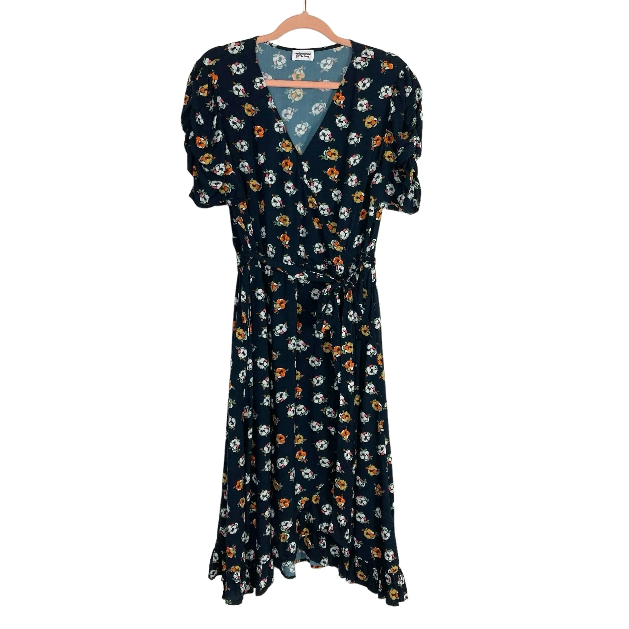 Caralyn Mirand The Drop Black Printed Faux Wrap Dress- Size L