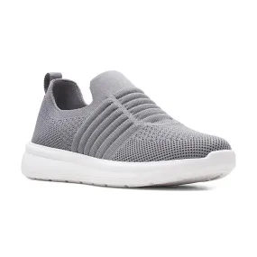 CLARKS WOMEN'S EZERA WALK LIGHT GREY KNIT SLIP-ON