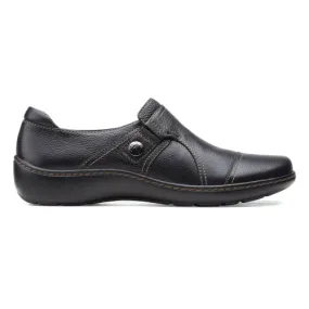 Clarks Women's Cora Poppy Slip On Black Tumbled