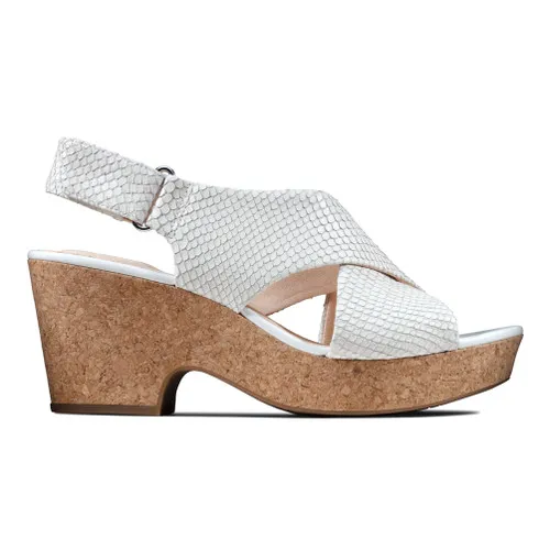 Clarks Women's Maritsa Lara Wedge Sandal White Snake 9.5