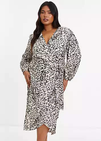 Curve White and Black Animal Print Wrap Dress by Quiz | Look Again