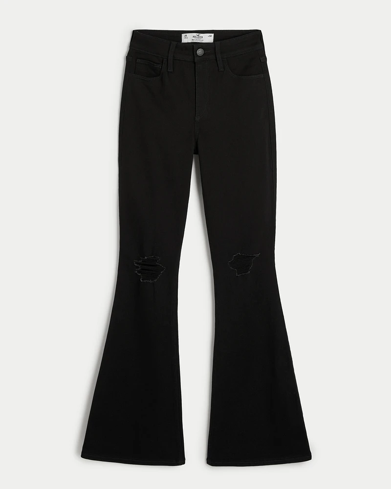 Curvy High-Rise Ripped Black Flare Jeans