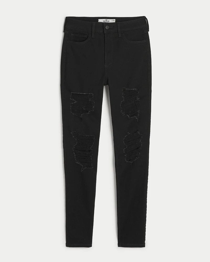 Curvy High-Rise Ripped Black Super Skinny Jeans