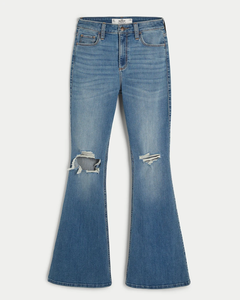 Curvy High-Rise Ripped Medium Wash Flare Jeans