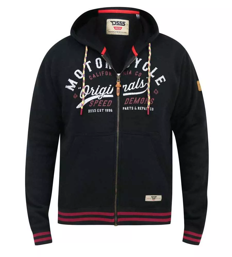 D555 Big Mens Full Zip Hoodie With Motorcycle Chest Print (PATRICK)