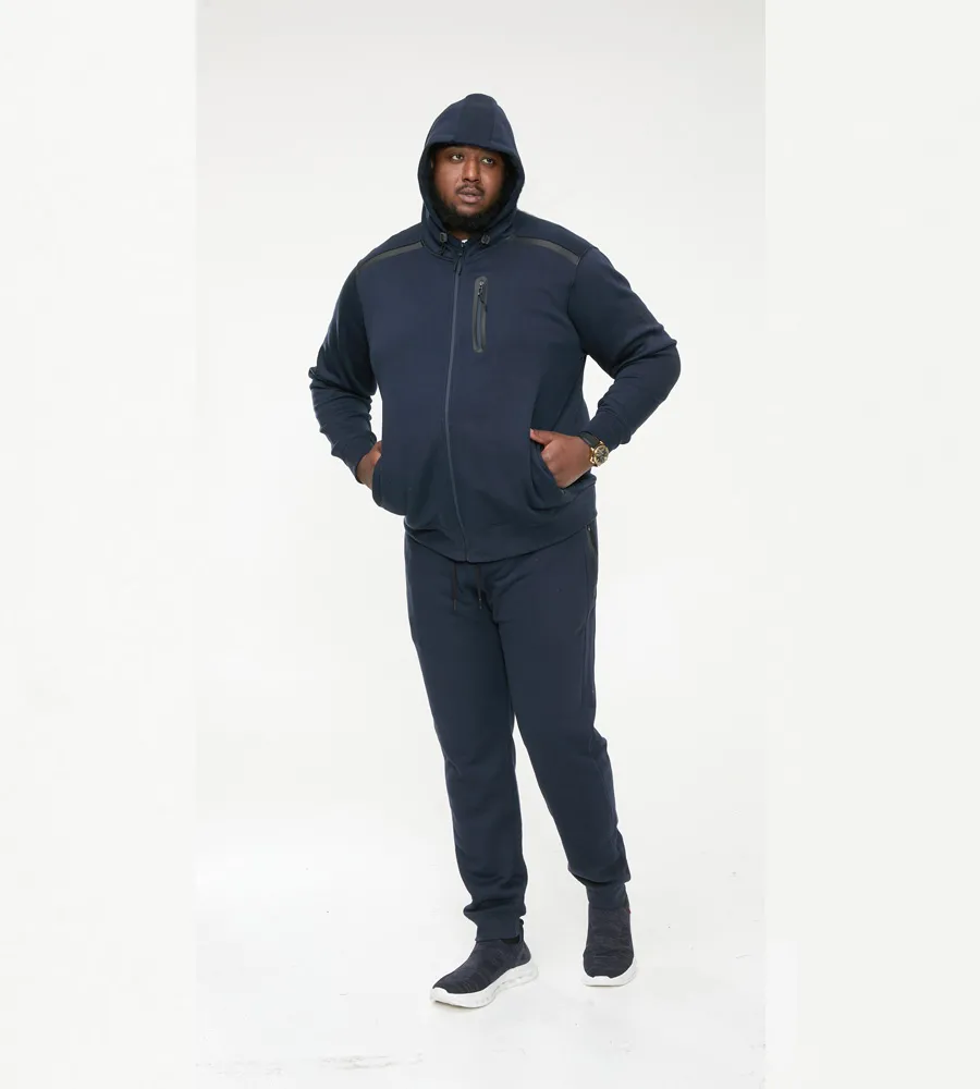 D555 Big Mens Navy Couture Hoodie With Reversed Zips (GABRIEL)