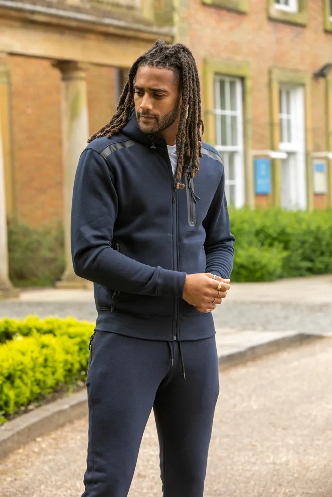 D555 Mens Navy Couture Hoodie With Reversed Zips (GABRIEL)