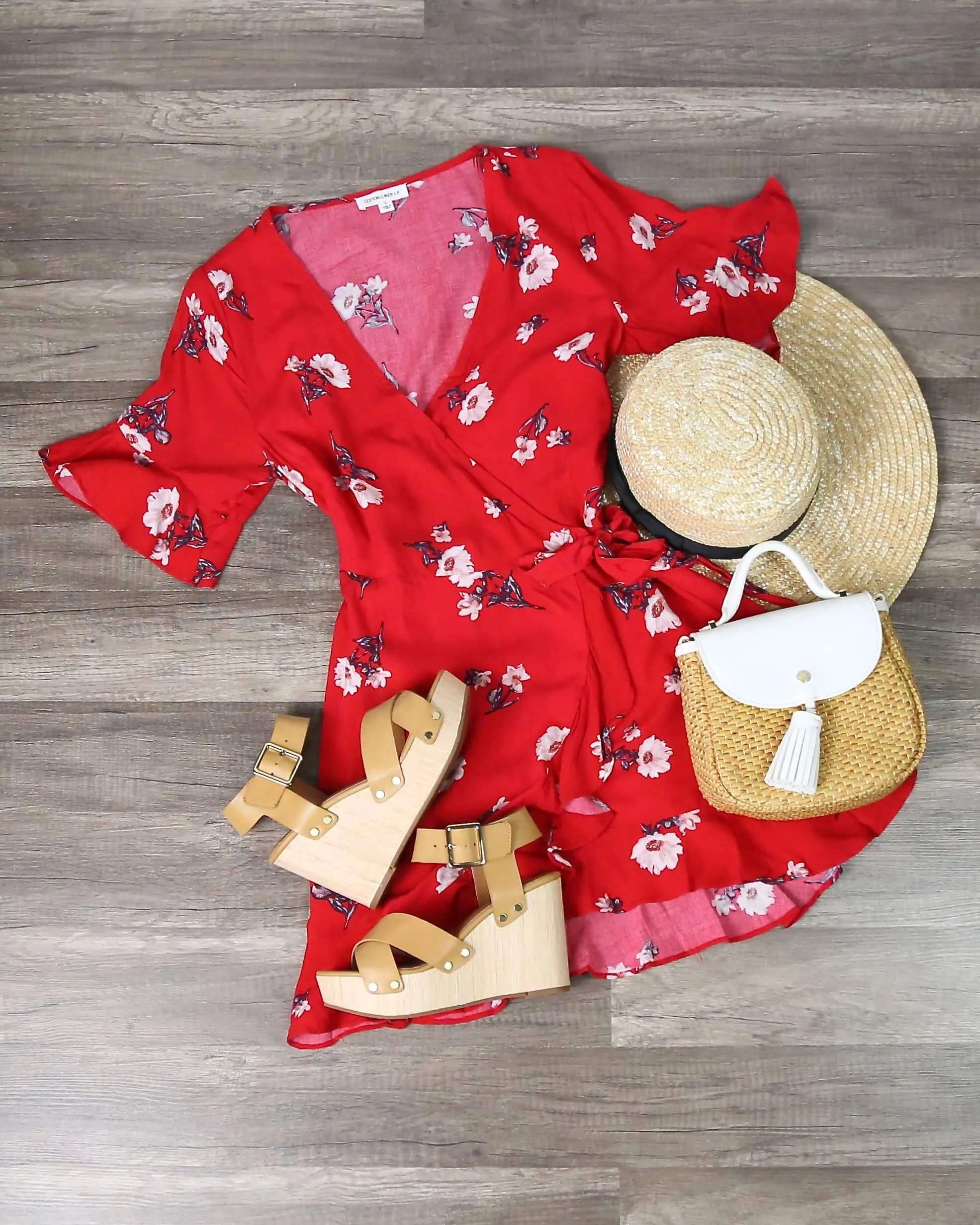 Final Sale - CottonCandy La - Best Buds Wrap Dress - Red