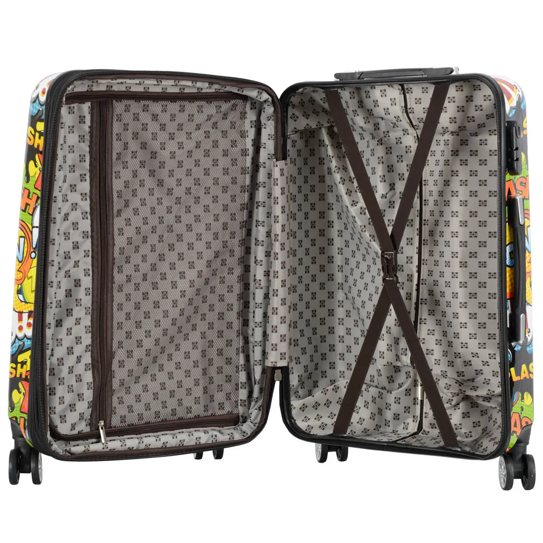 Four Wheel Expandable Suitcase Hard Shell Luggage Comic Print