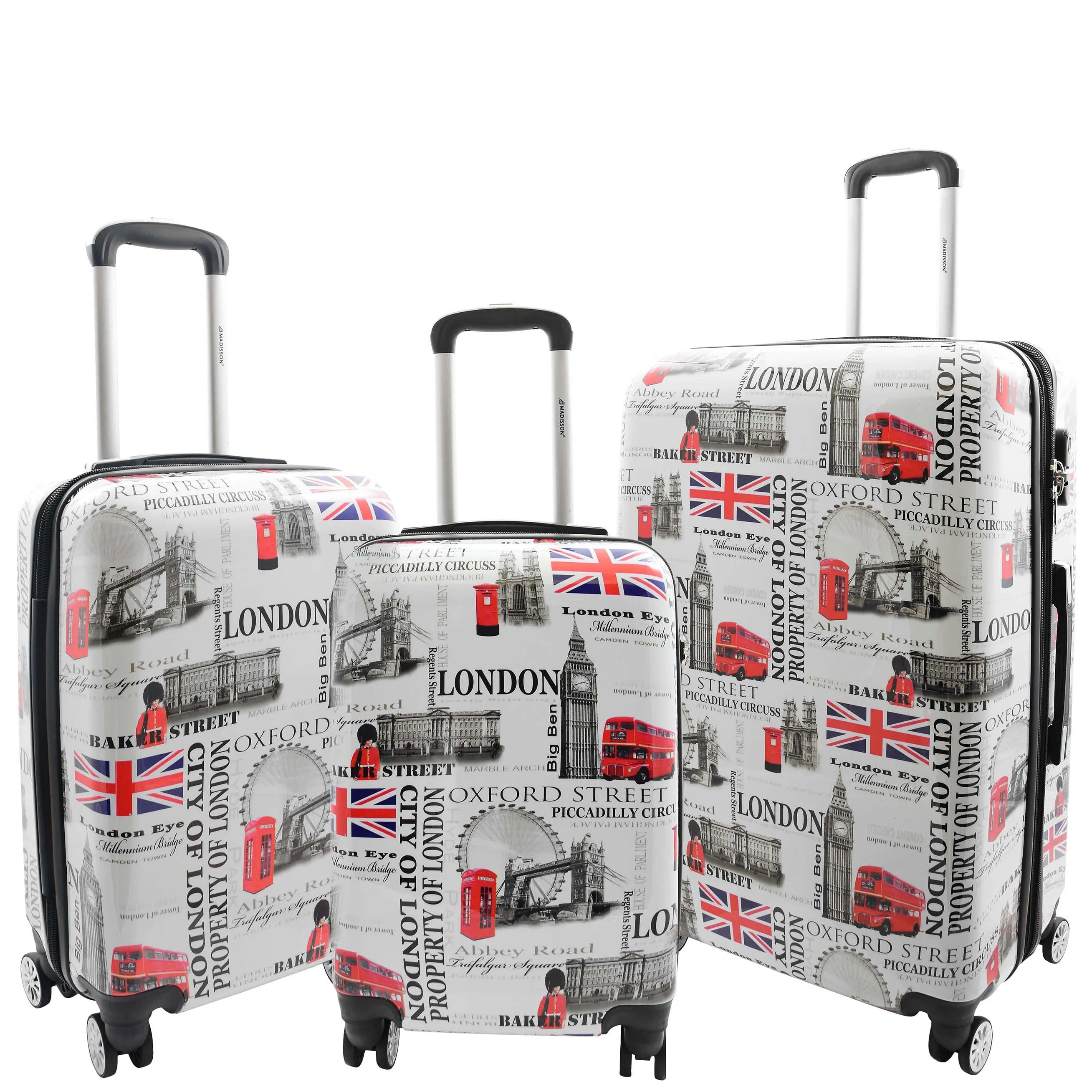 Four Wheels Hard Shell London City Print Suitcase Lockable Travel Luggage