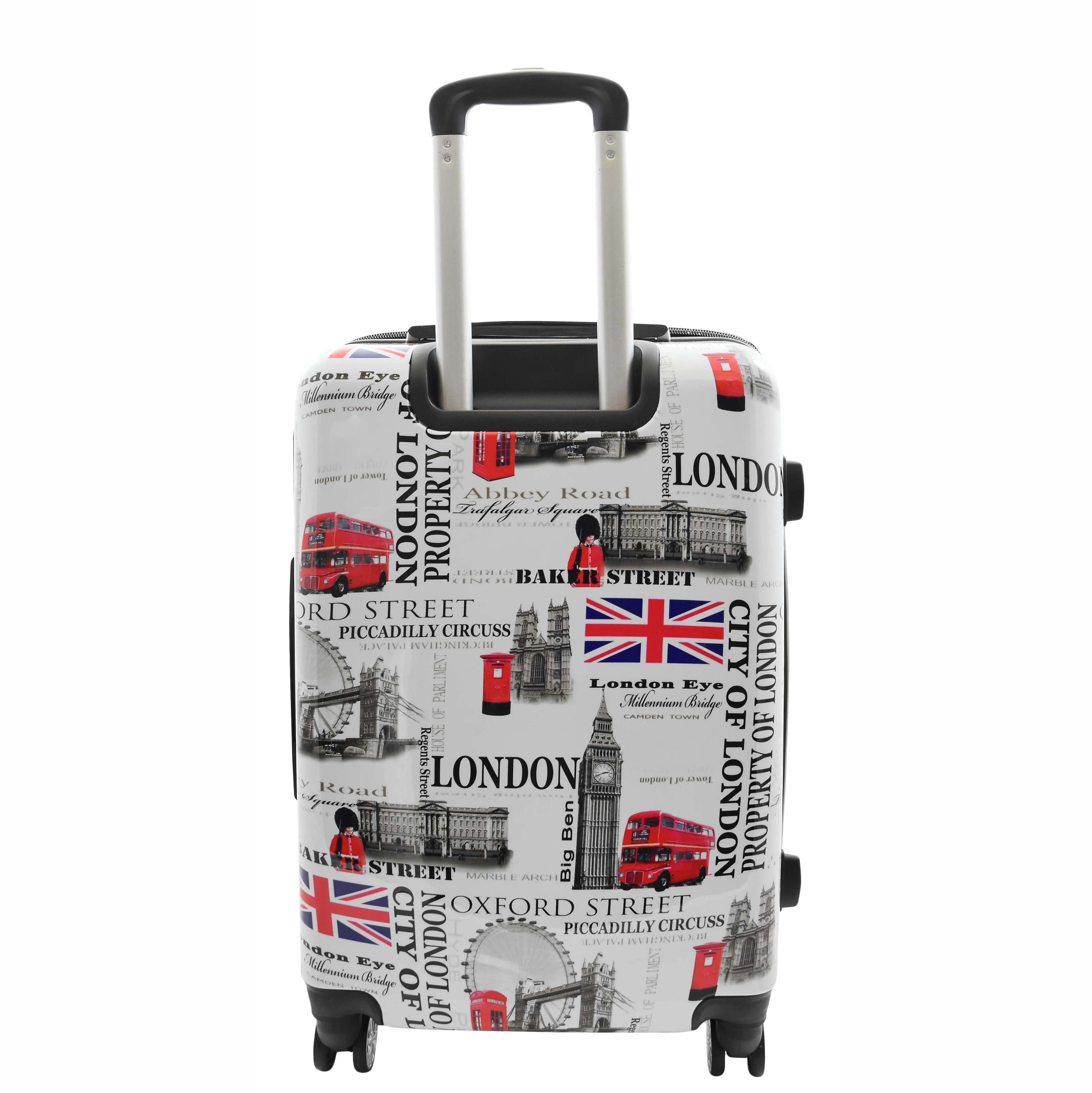 Four Wheels Hard Shell London City Print Suitcase Lockable Travel Luggage