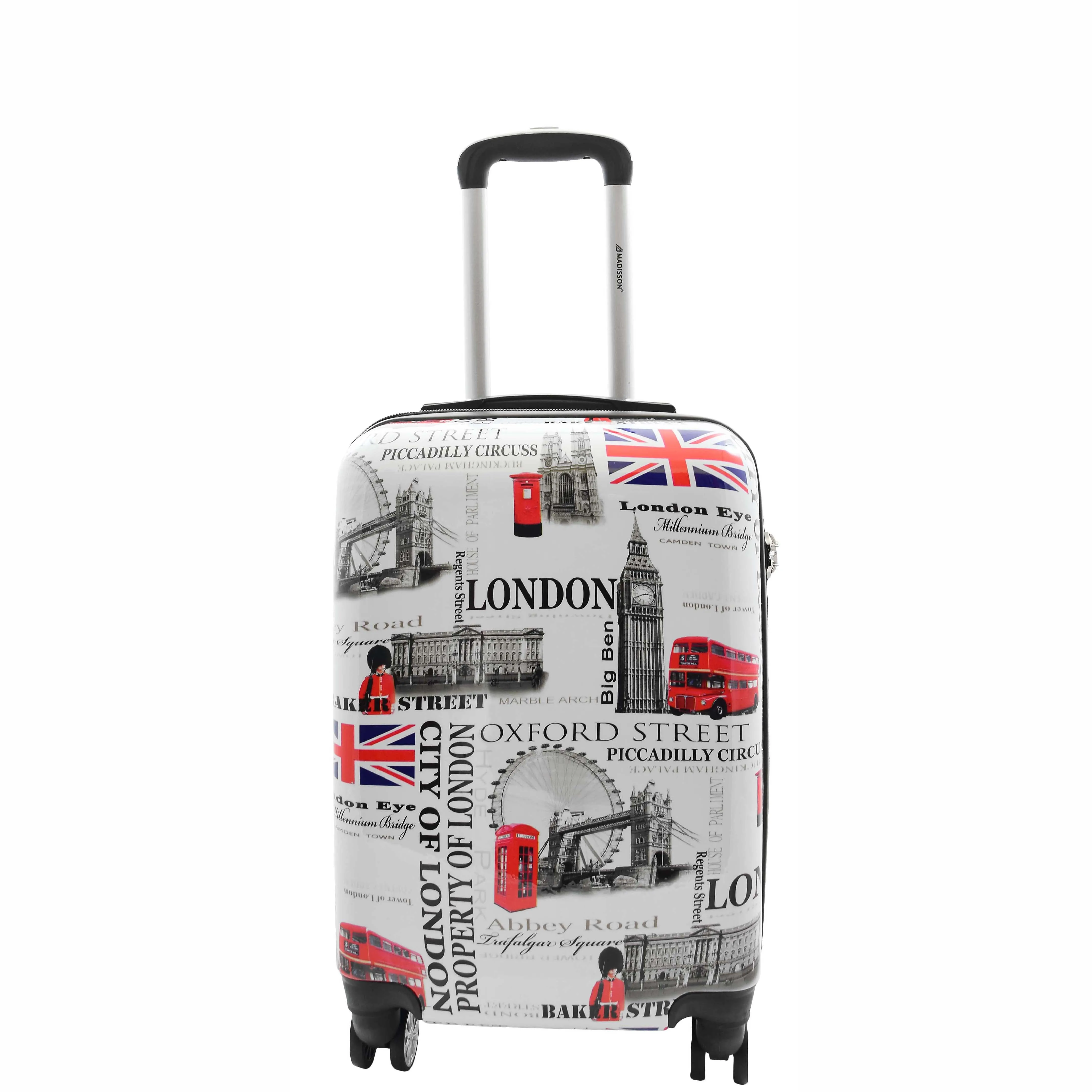 Four Wheels Hard Shell London City Print Suitcase Lockable Travel Luggage