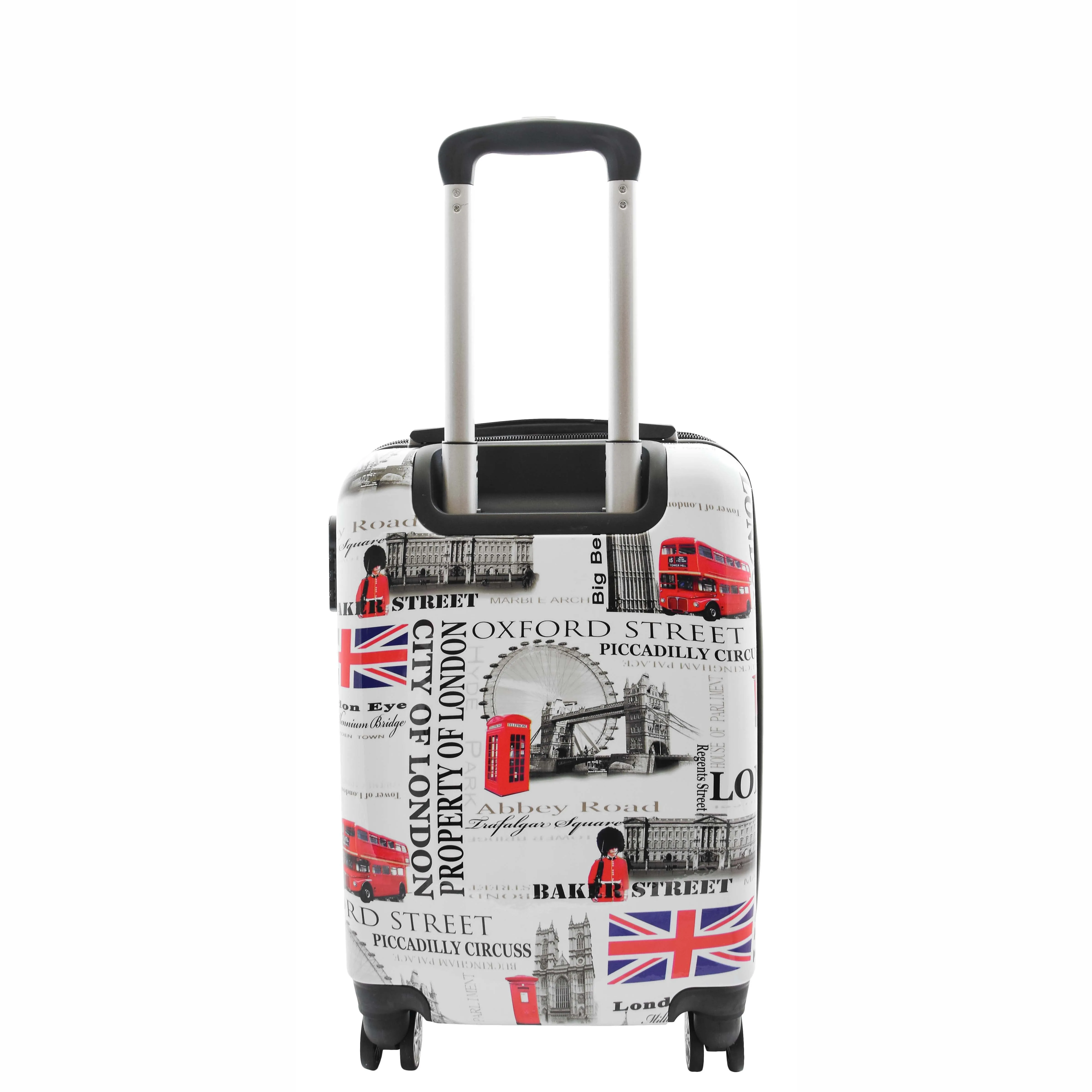 Four Wheels Hard Shell London City Print Suitcase Lockable Travel Luggage