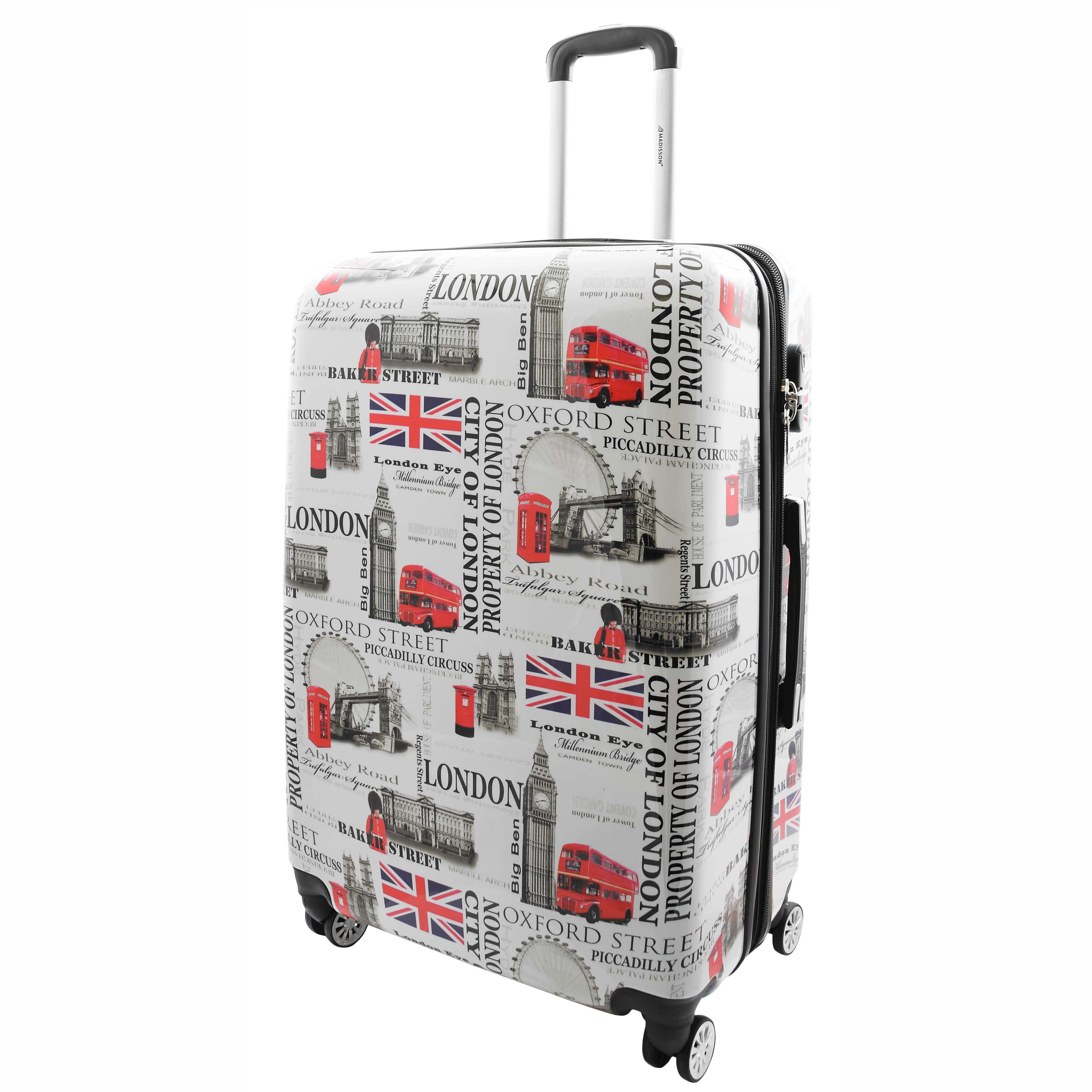 Four Wheels Hard Shell London City Print Suitcase Lockable Travel Luggage