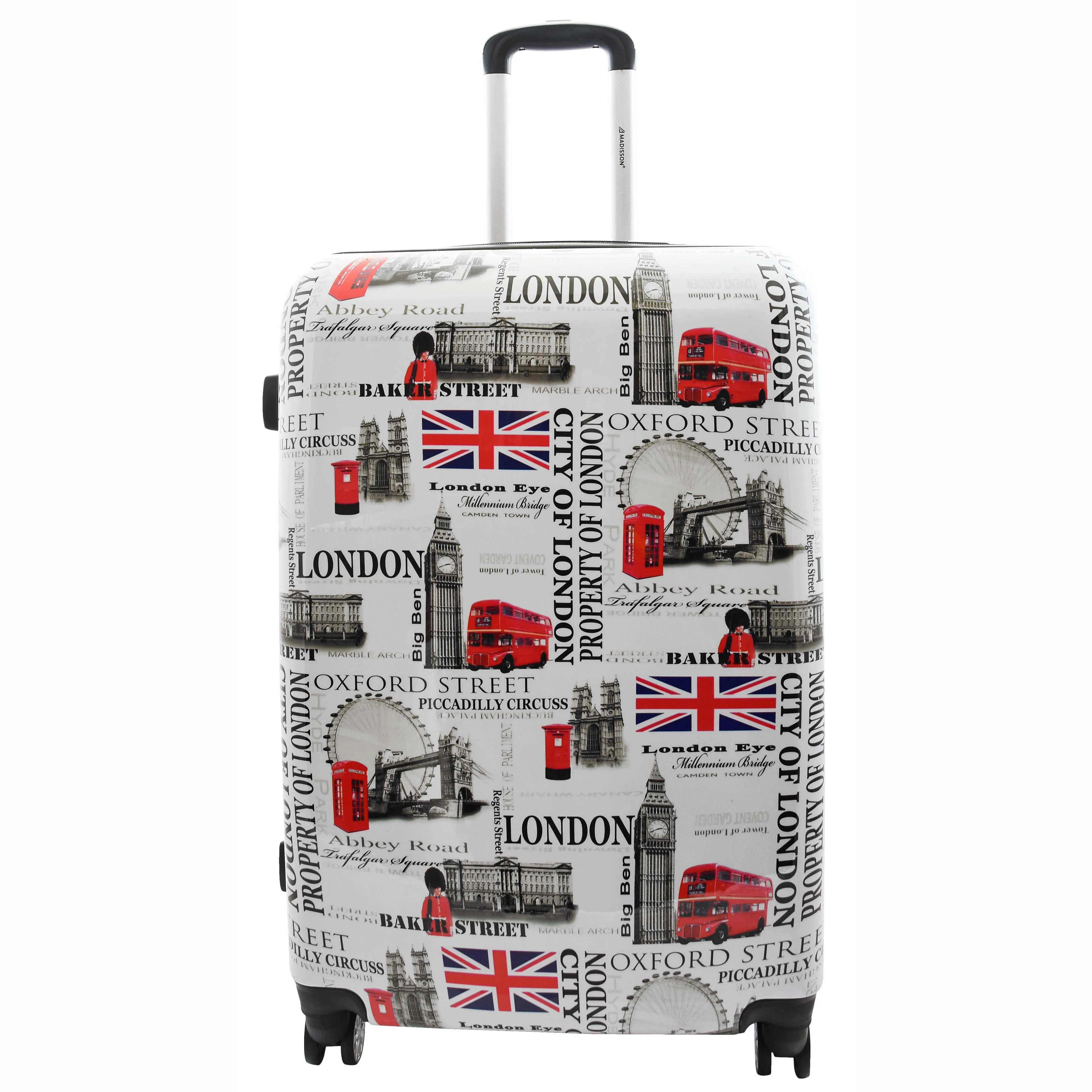 Four Wheels Hard Shell London City Print Suitcase Lockable Travel Luggage