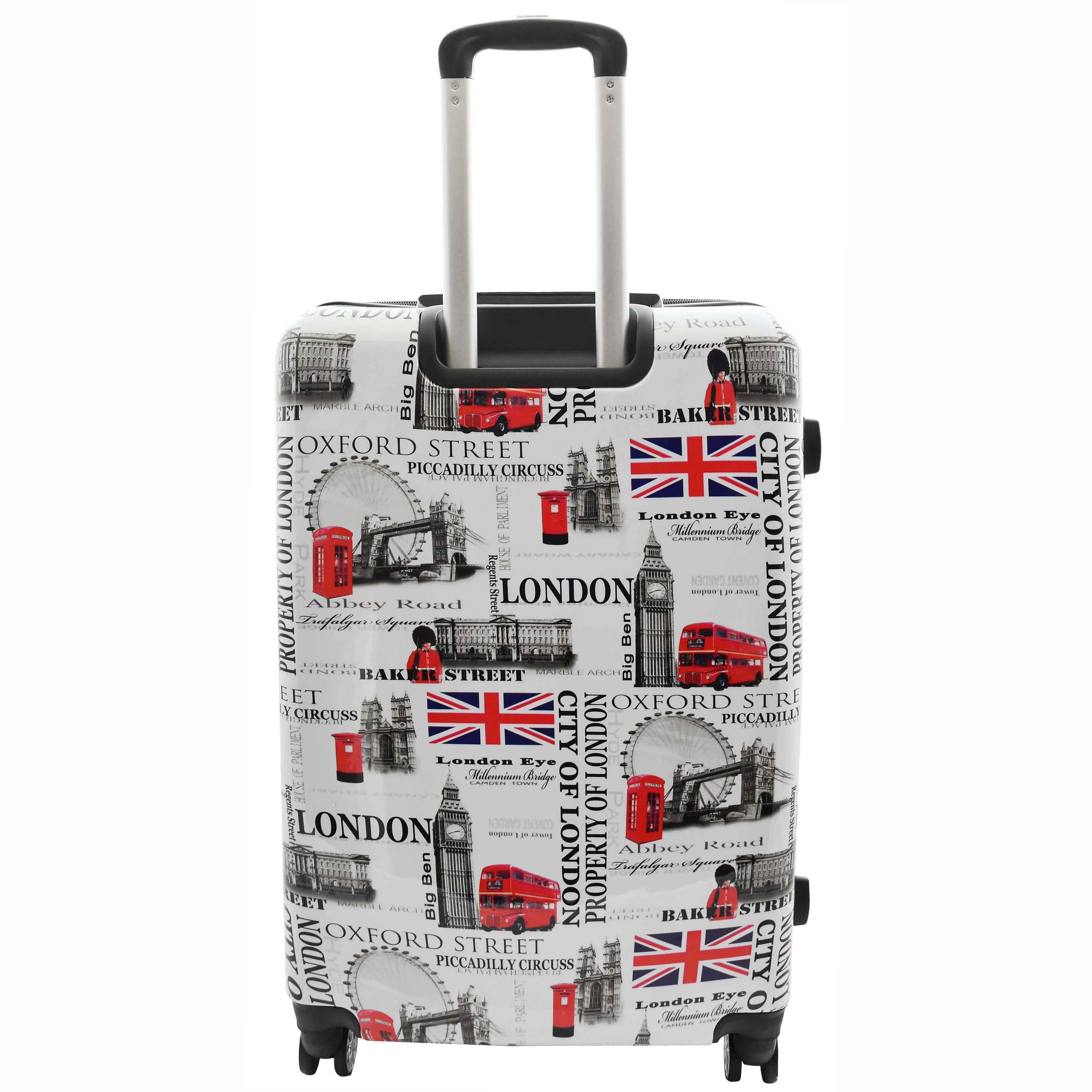 Four Wheels Hard Shell London City Print Suitcase Lockable Travel Luggage