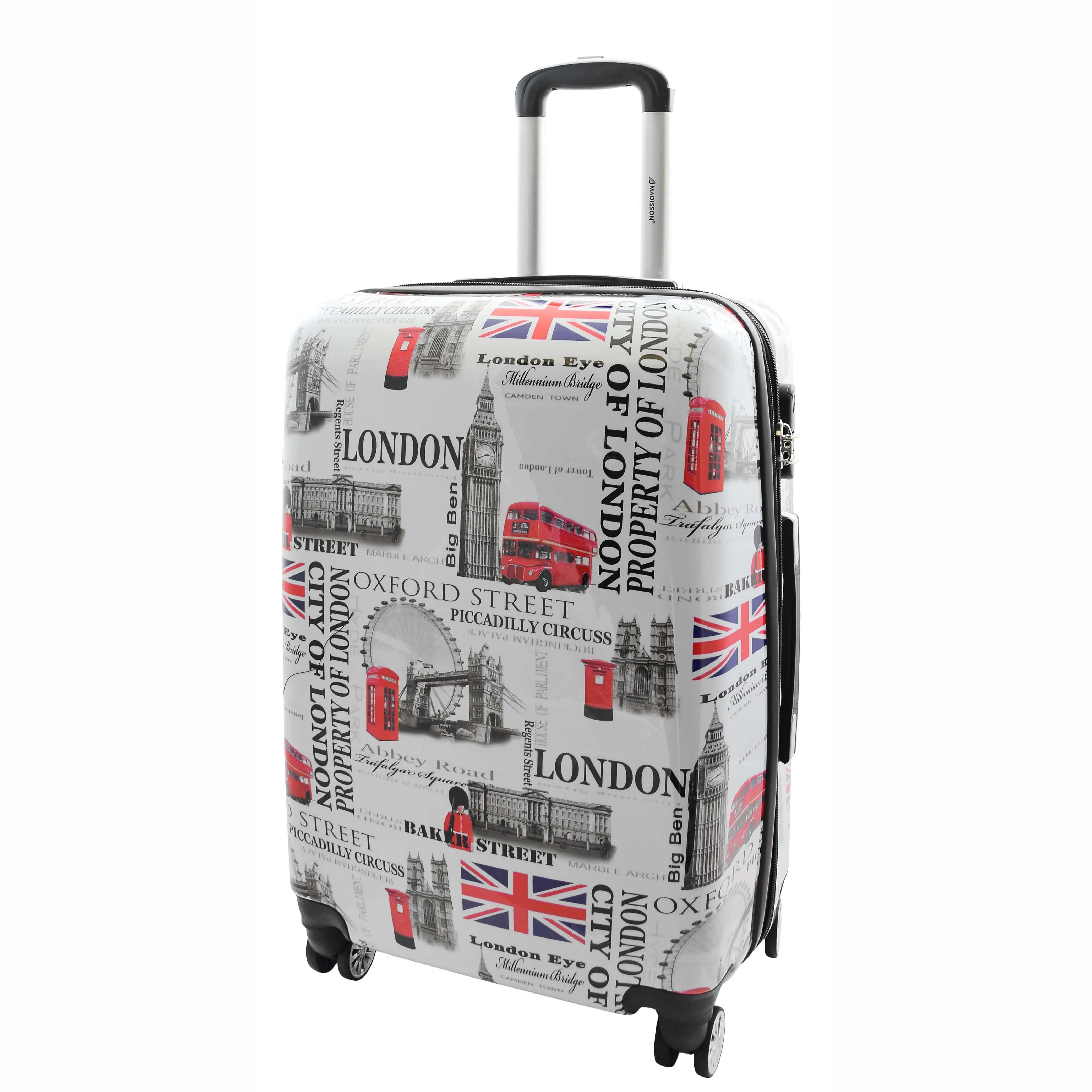 Four Wheels Hard Shell London City Print Suitcase Lockable Travel Luggage