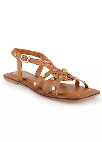 Freemans Leather Plaited Stud Flat Sandals | Grattan