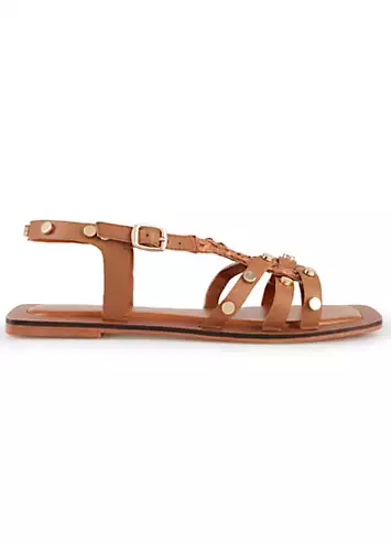 Freemans Leather Plaited Stud Flat Sandals | Grattan