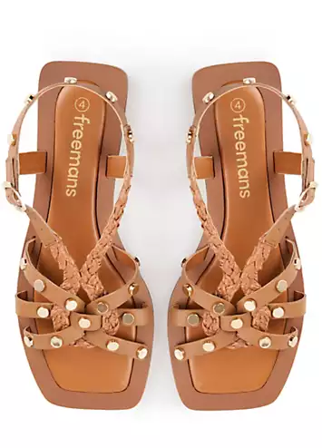 Freemans Leather Plaited Stud Flat Sandals | Grattan