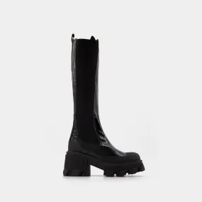 Ganni  Cleated High Chelsea Boot in Black Leather