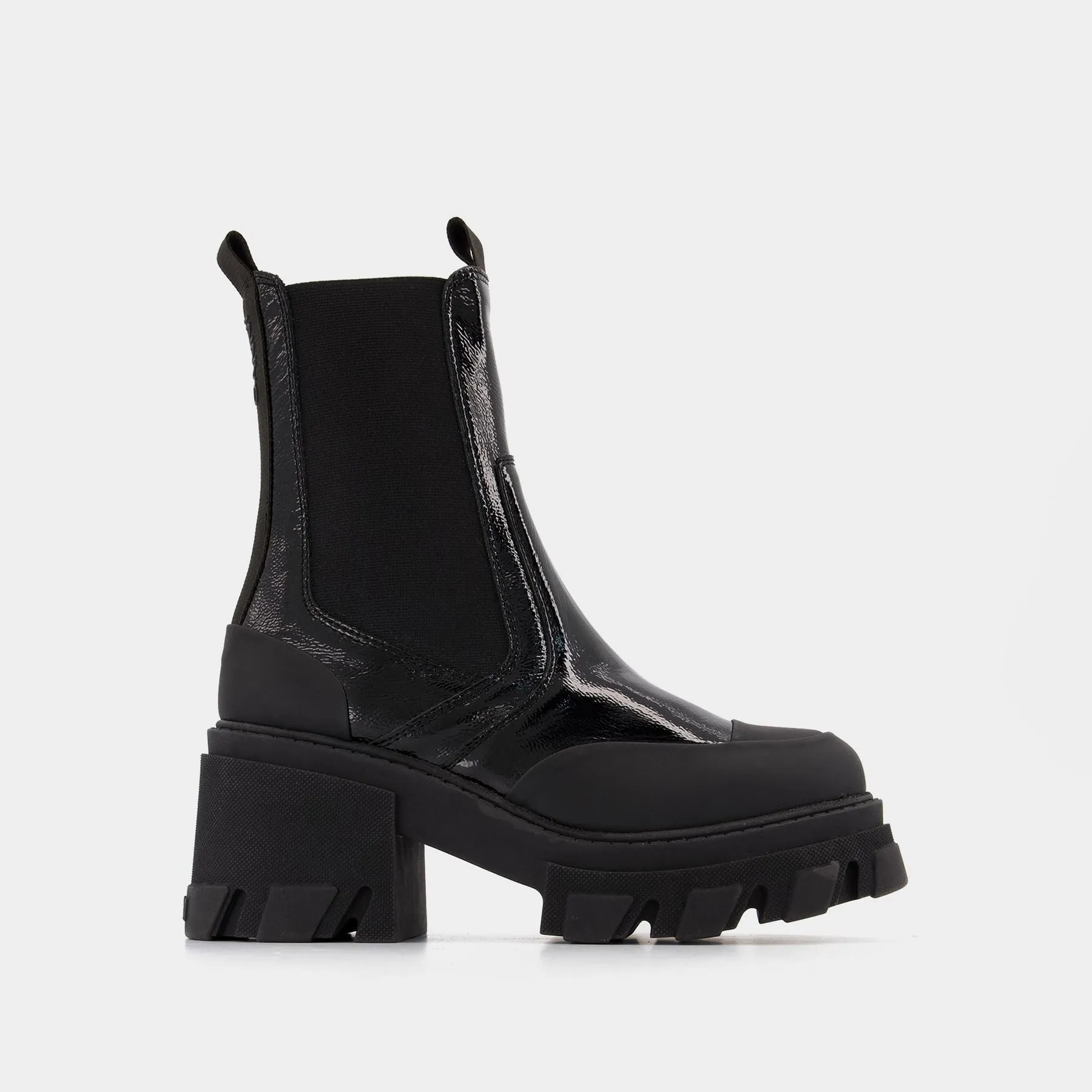 Ganni  Cleated Mid Chelsea Boot in Black Leather