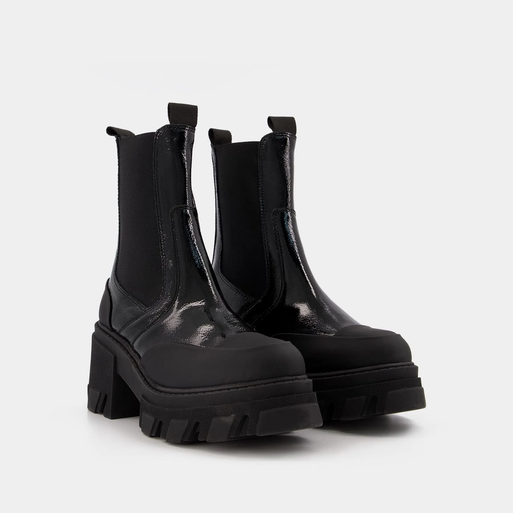 Ganni  Cleated Mid Chelsea Boot in Black Leather