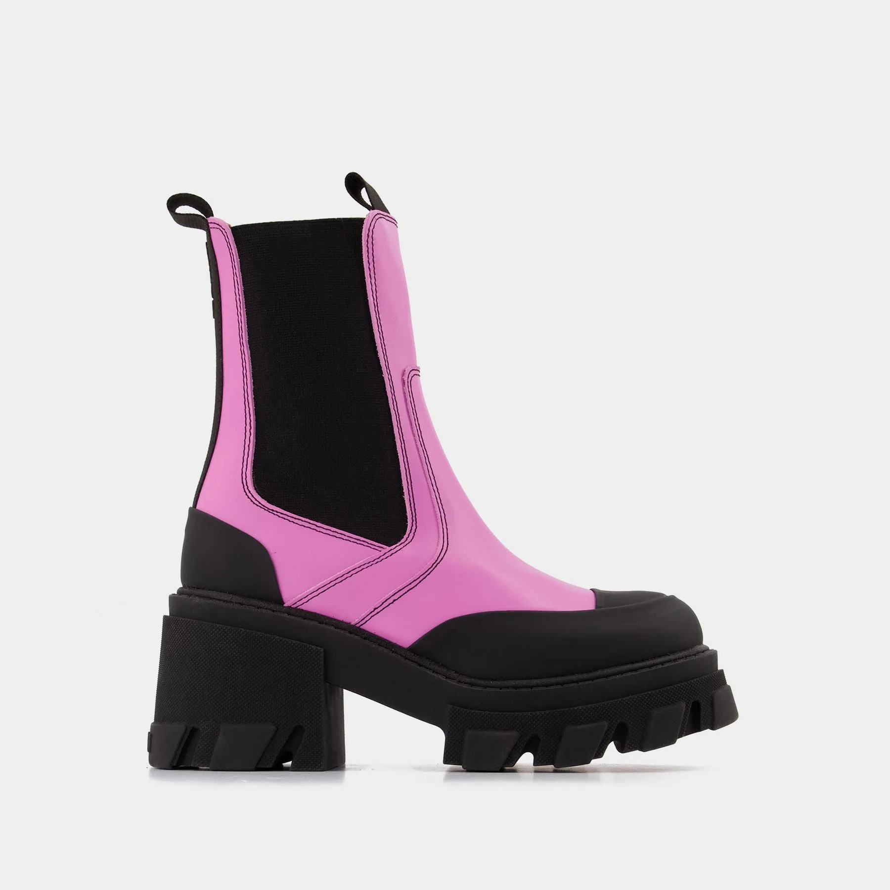 Ganni  Cleated Mid Chelsea Boot in Pink Leather