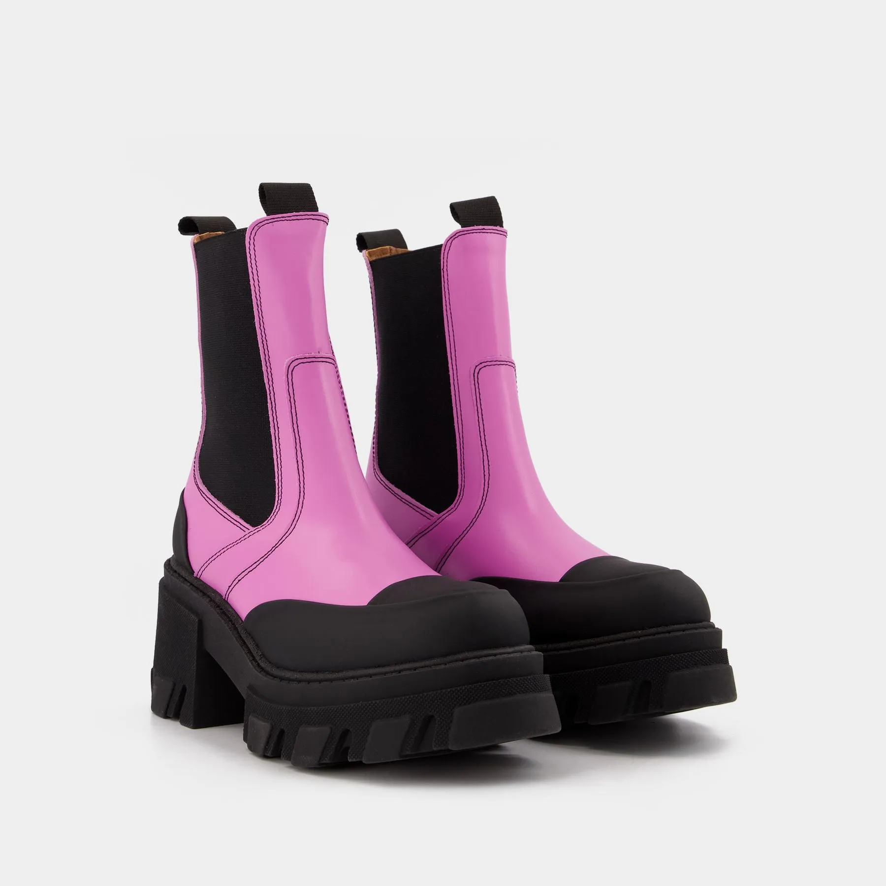 Ganni  Cleated Mid Chelsea Boot in Pink Leather