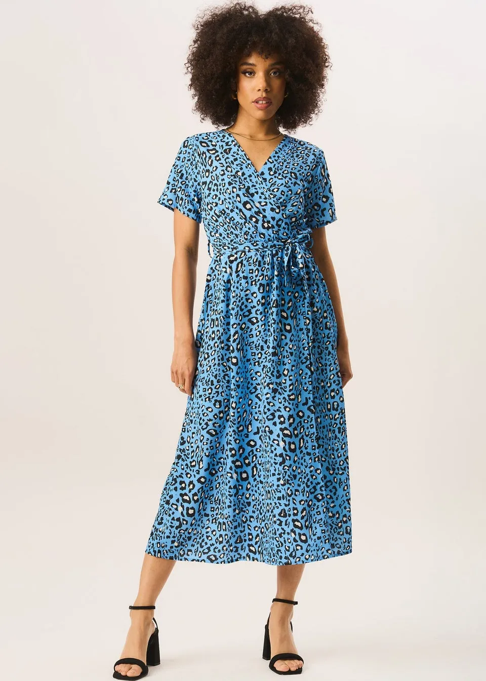 Gini London Blue Animal Print Wrap Front Midi Tea Dress