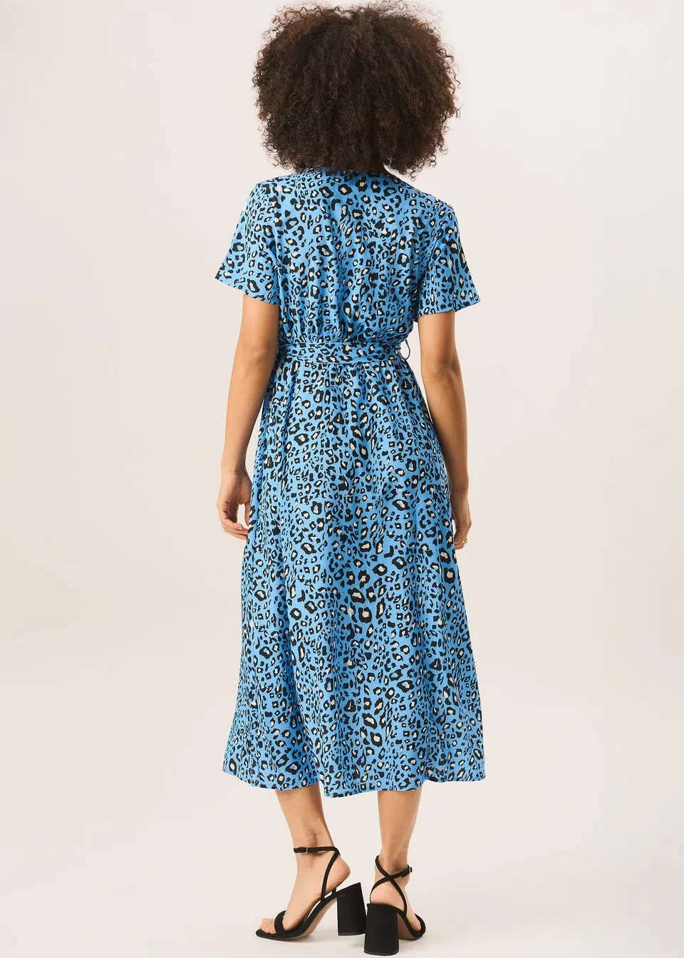 Gini London Blue Animal Print Wrap Front Midi Tea Dress