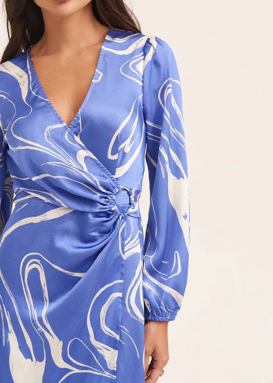 Gini London Blue Swirl Print Ring Detail Wrap Midi Dress