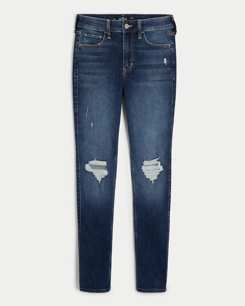 High-Rise Ripped Dark Wash Super Skinny Jeans