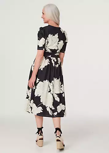 Izabel London Floral Faux Wrap Midi Dress | Kaleidoscope