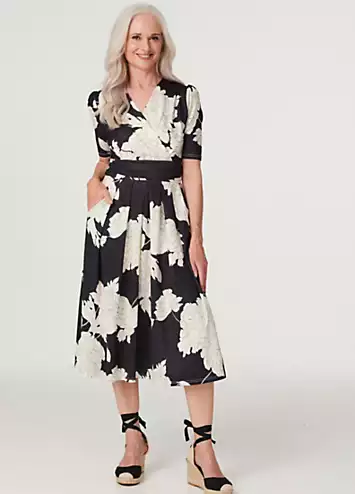 Izabel London Floral Faux Wrap Midi Dress | Kaleidoscope