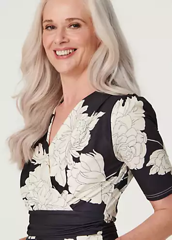 Izabel London Floral Faux Wrap Midi Dress | Kaleidoscope