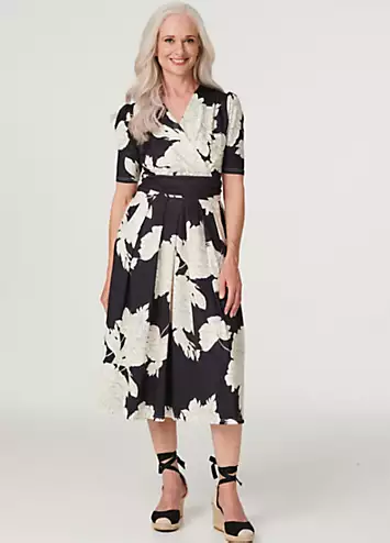 Izabel London Floral Faux Wrap Midi Dress | Kaleidoscope