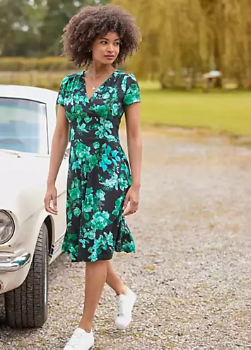 Joe Browns Icy Winter Floral Wrap Front Knee-Length Jersey Dress | Kaleidoscope