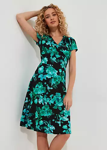 Joe Browns Icy Winter Floral Wrap Front Knee-Length Jersey Dress | Kaleidoscope