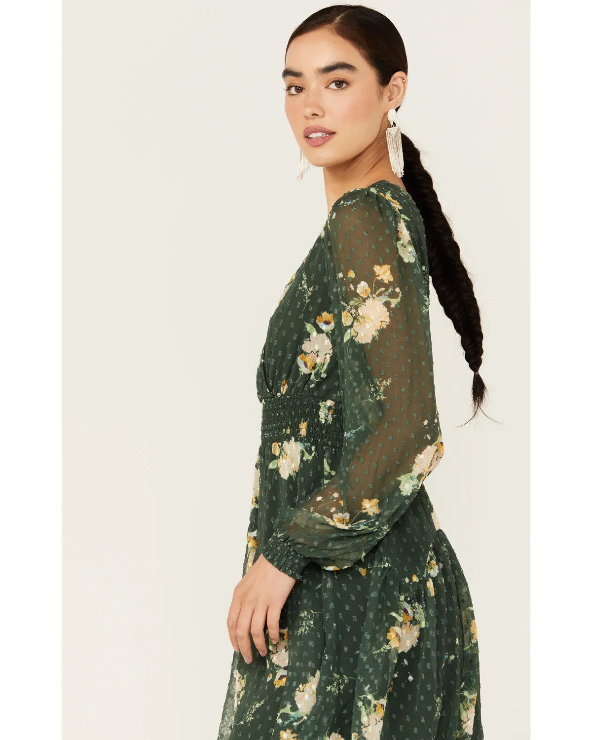 Jolt Women's Long Sleeve Floral Chiffon Wrap Tier Dress